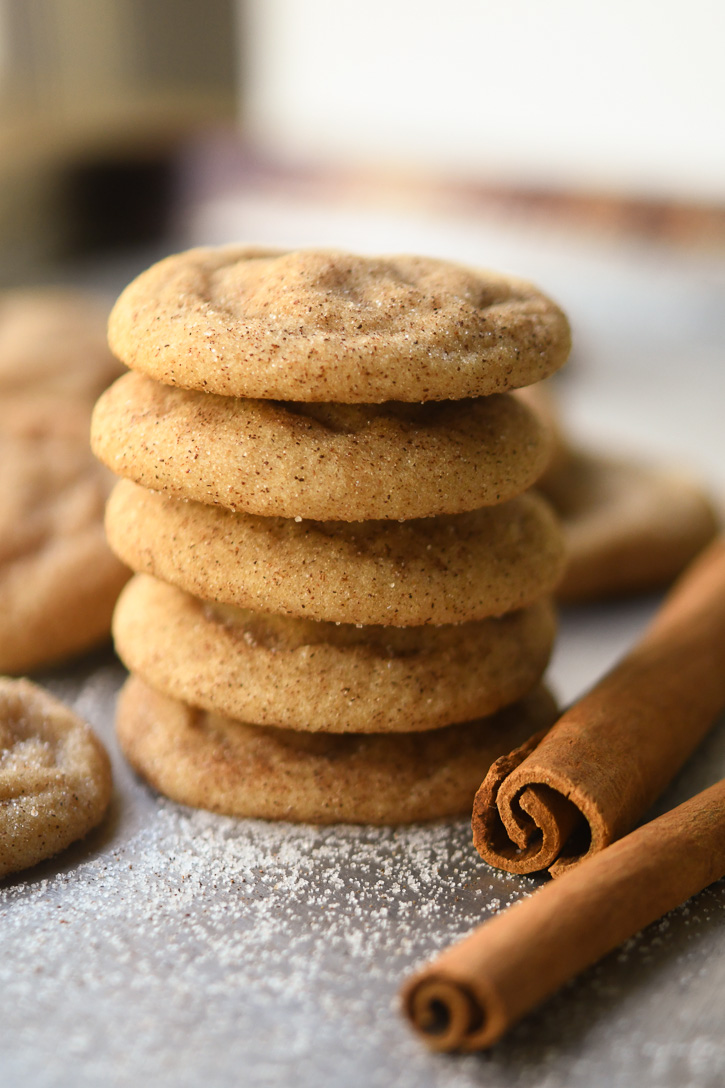 A stack of browned butter snickerdoodle cookies