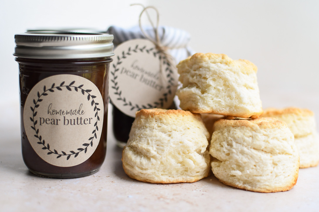 Biscuits and a jar of pear butter