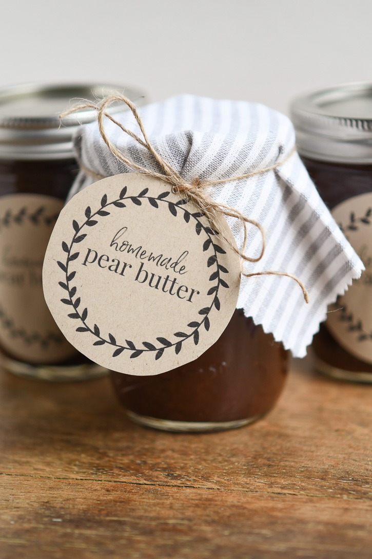 Jars of canned pear butter 