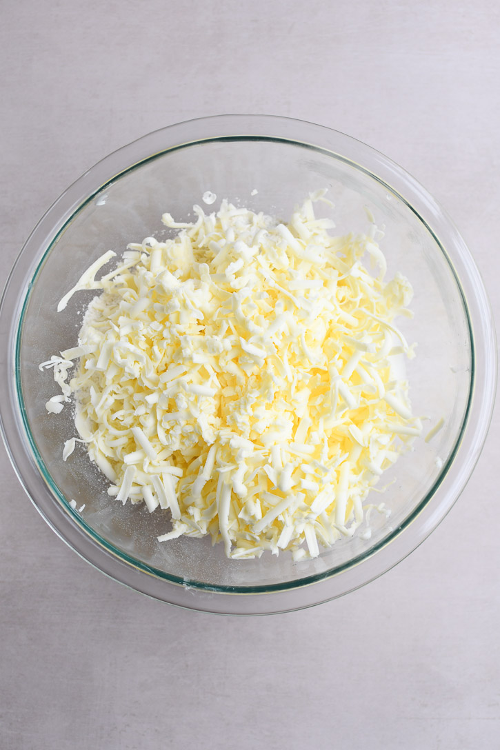 Grated butter ready to be mixed in