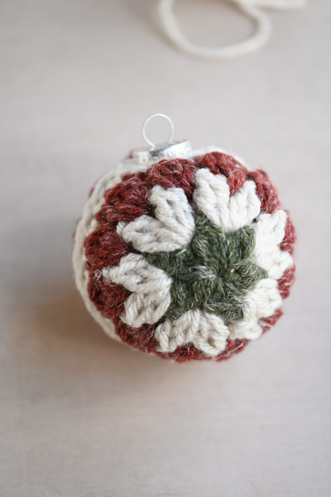 A completed Crochet Christmas Ornament