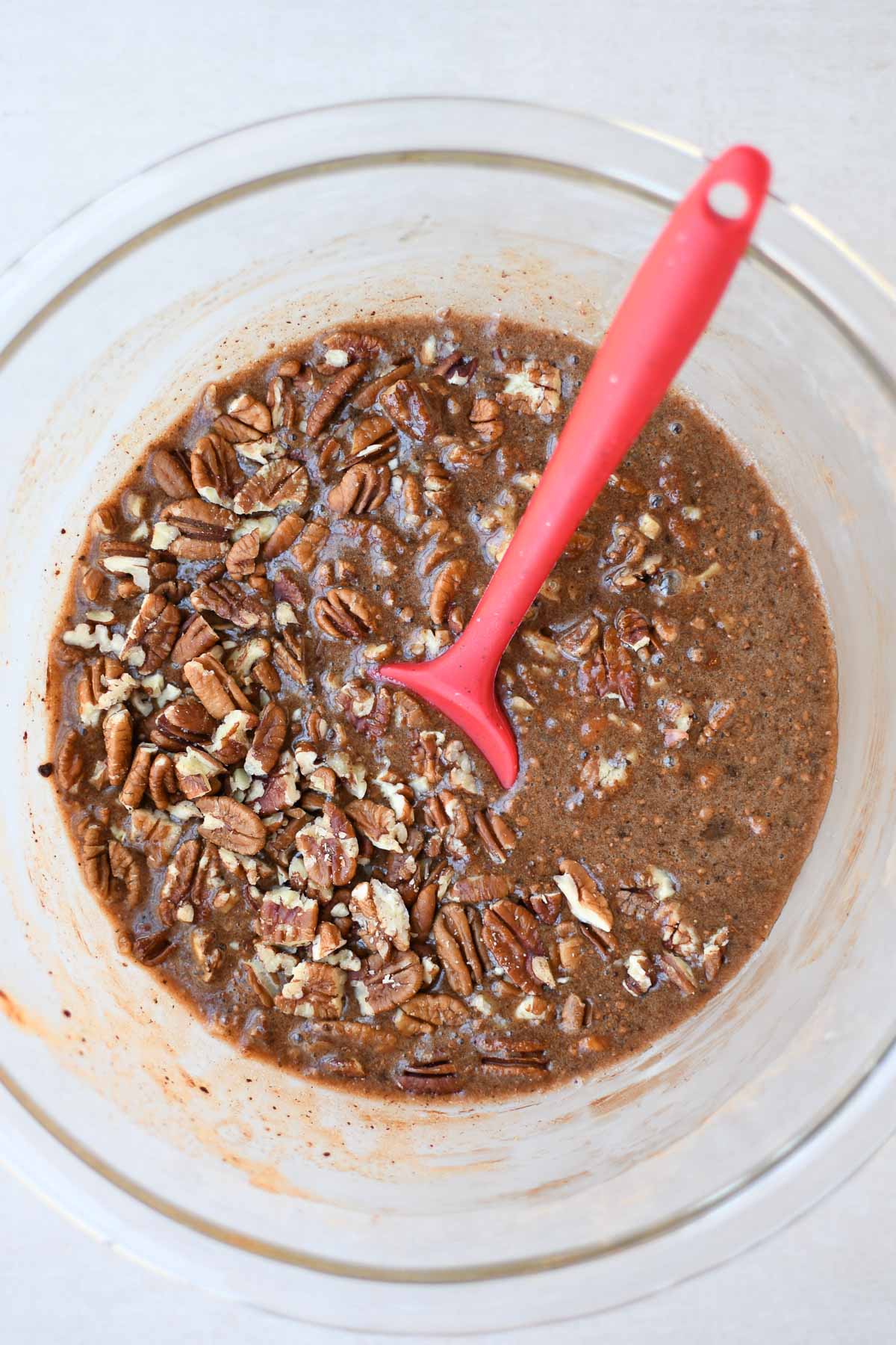 The filling ingredients mixed well with chopped pecans added at the end