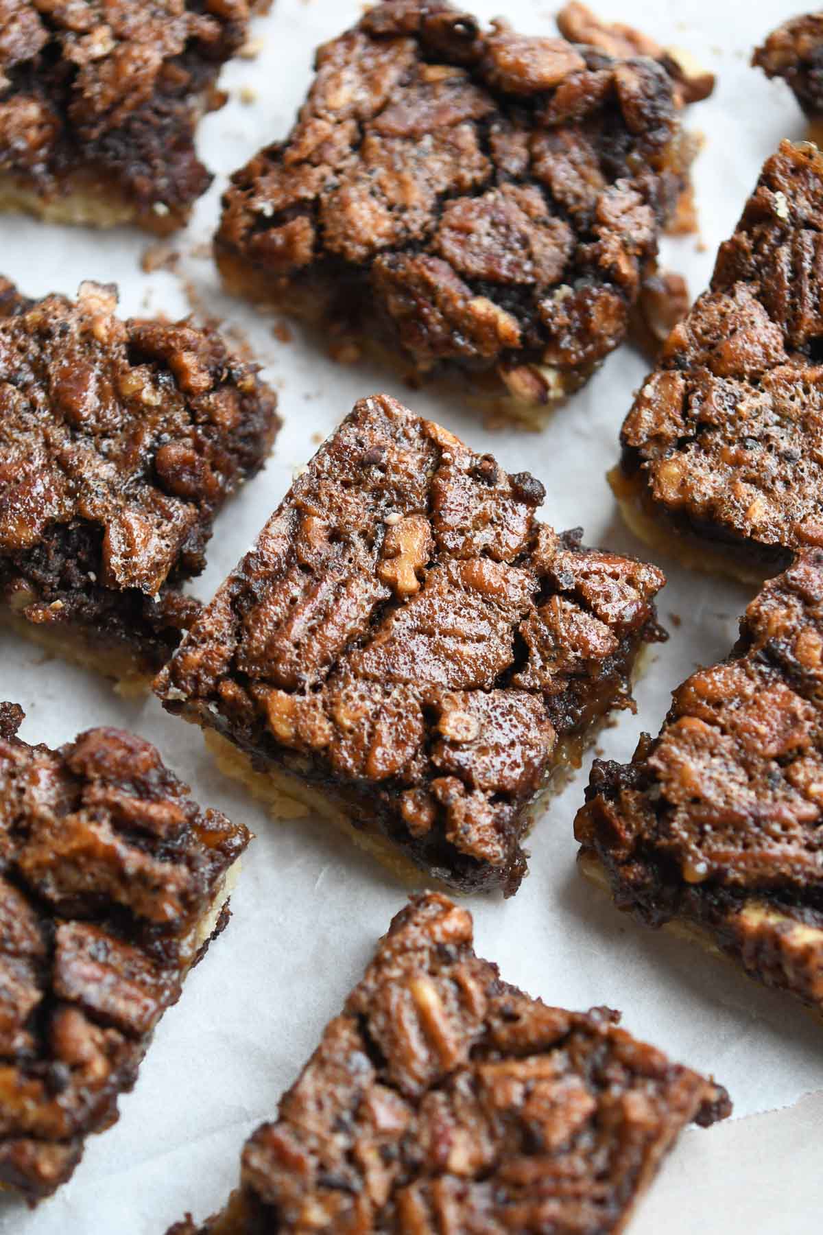 Chocolate Pecan Pie Bars cut into squares