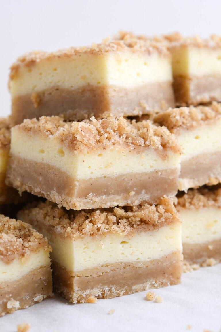 A stack of snickerdoodle cheesecake bars